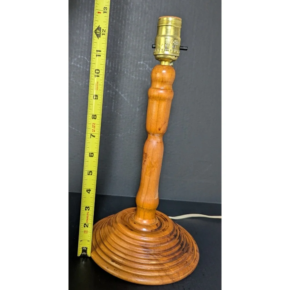 Vtg Hand Turned Wooden Table Lamp Stacked Concentric Base Baluster Upright 13.5